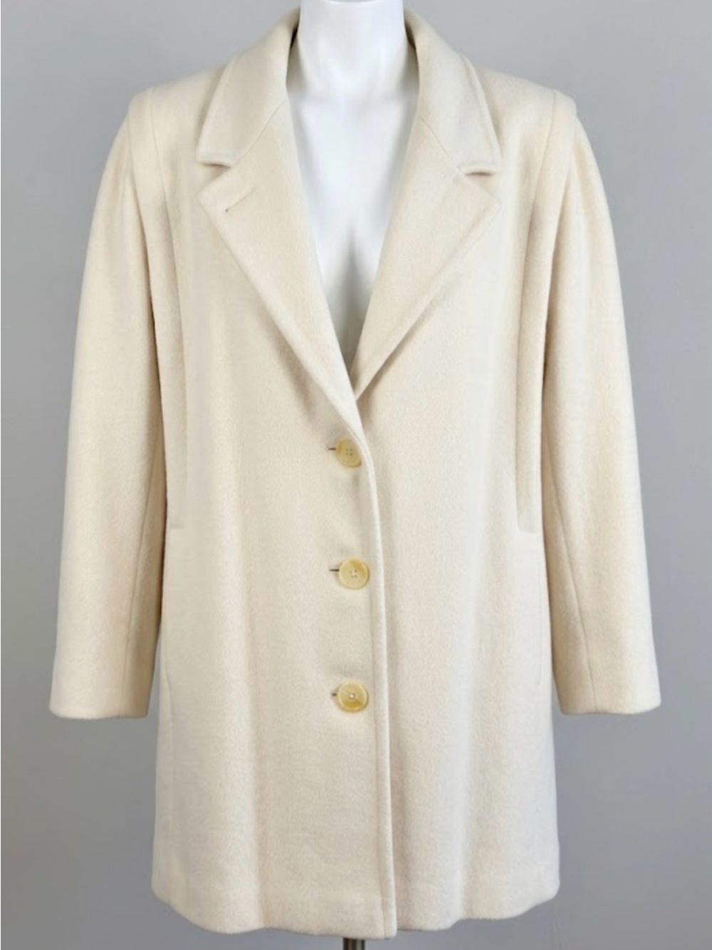 Vintage Wool Classic Women's Cream Button-Front Coat 13/14 Medium